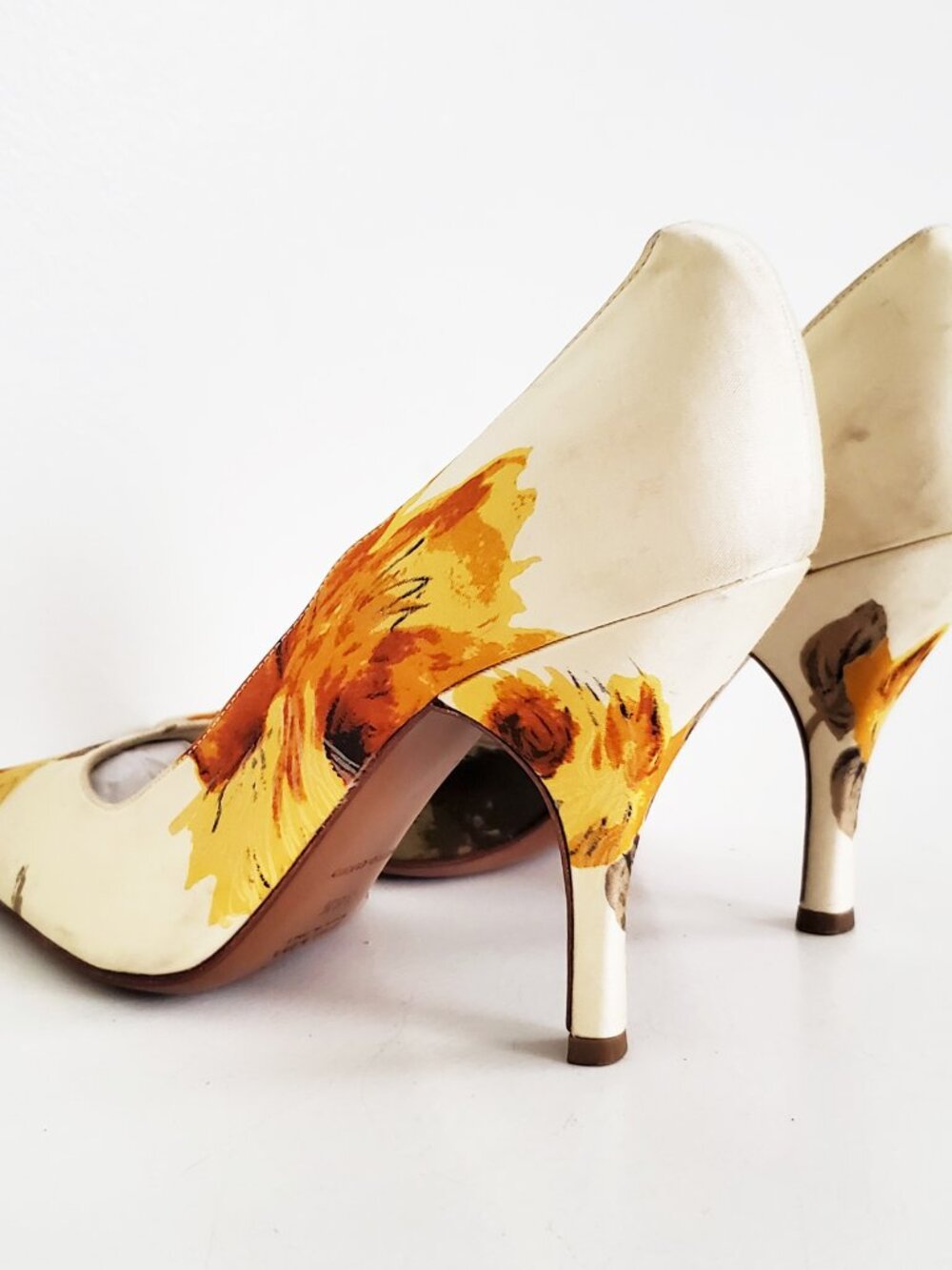Prada Floral Pointed Toe Stiletto Heel Vintage Orange Green 38.5 - Picture 3 of 12